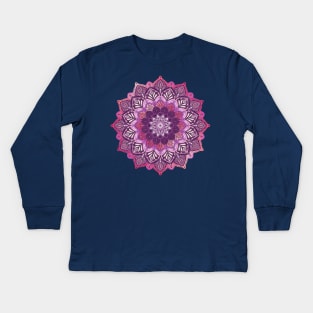 Boho Mandala in Deep Purple and Pink Kids Long Sleeve T-Shirt